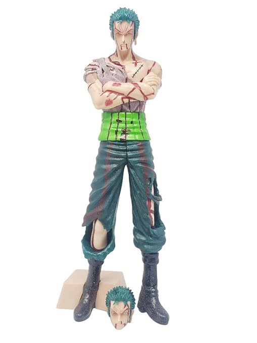 One Piece Roronoa Zoro Action Figure, Battle Damaged Version, Collectible Anime Statue 2 Heads 30 CM