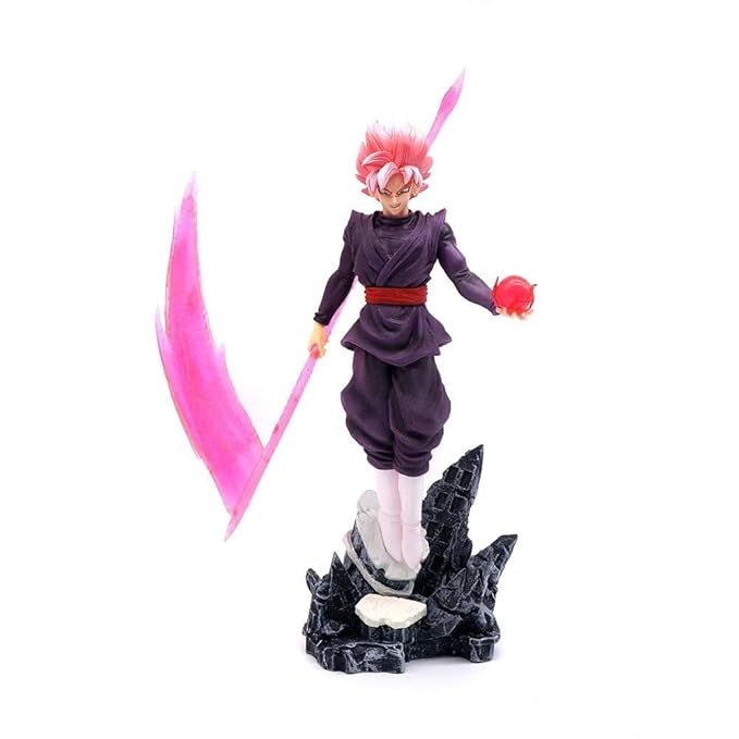 Dragon Ball Z Goku Black Collectible Action Figure, Premium PVC Statue with Stone Base, 36 cm Height, Pink Hair Character Model