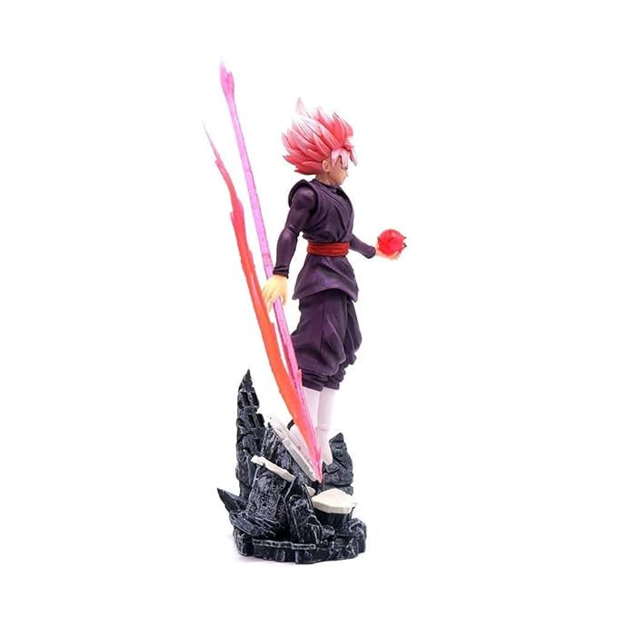 Dragon Ball Z Goku Black Collectible Action Figure, Premium PVC Statue with Stone Base, 36 cm Height, Pink Hair Character Model