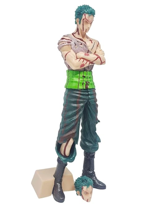 One Piece Roronoa Zoro Action Figure, Battle Damaged Version, Collectible Anime Statue 2 Heads 30 CM