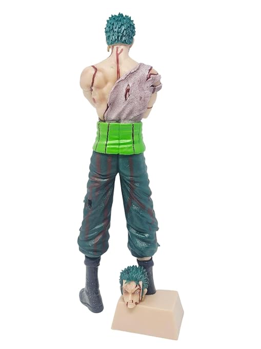 One Piece Roronoa Zoro Action Figure, Battle Damaged Version, Collectible Anime Statue 2 Heads 30 CM