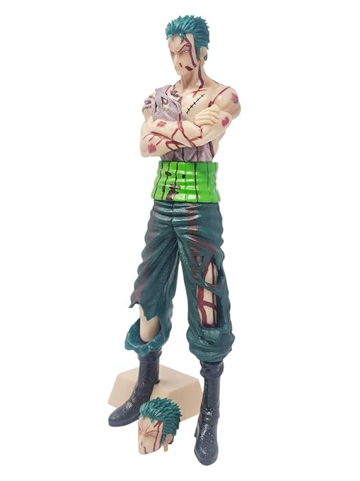 One Piece Roronoa Zoro Action Figure, Battle Damaged Version, Collectible Anime Statue 2 Heads 30 CM