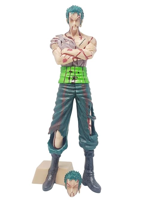 One Piece Roronoa Zoro Action Figure, Battle Damaged Version, Collectible Anime Statue 2 Heads 30 CM