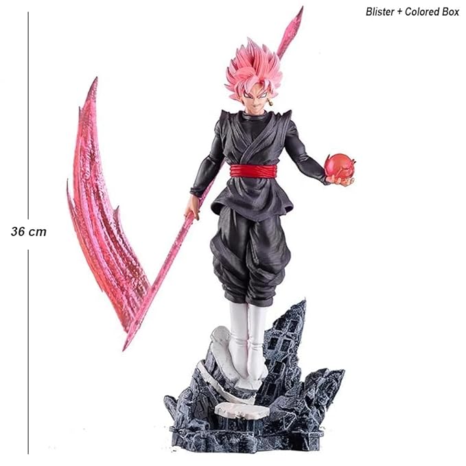 Dragon Ball Z Goku Black Collectible Action Figure, Premium PVC Statue with Stone Base, 36 cm Height, Pink Hair Character Model